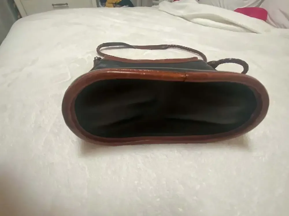 Vintage Brighton Melanie Leather Crossbody Bucket Bag in Black and Brown Croc